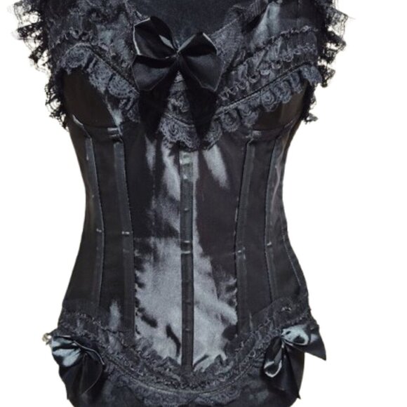 Velvet Kitten by Lingerie Diva Black Lace Back Side Snaps Corset Size Large - Picture 8 of 11